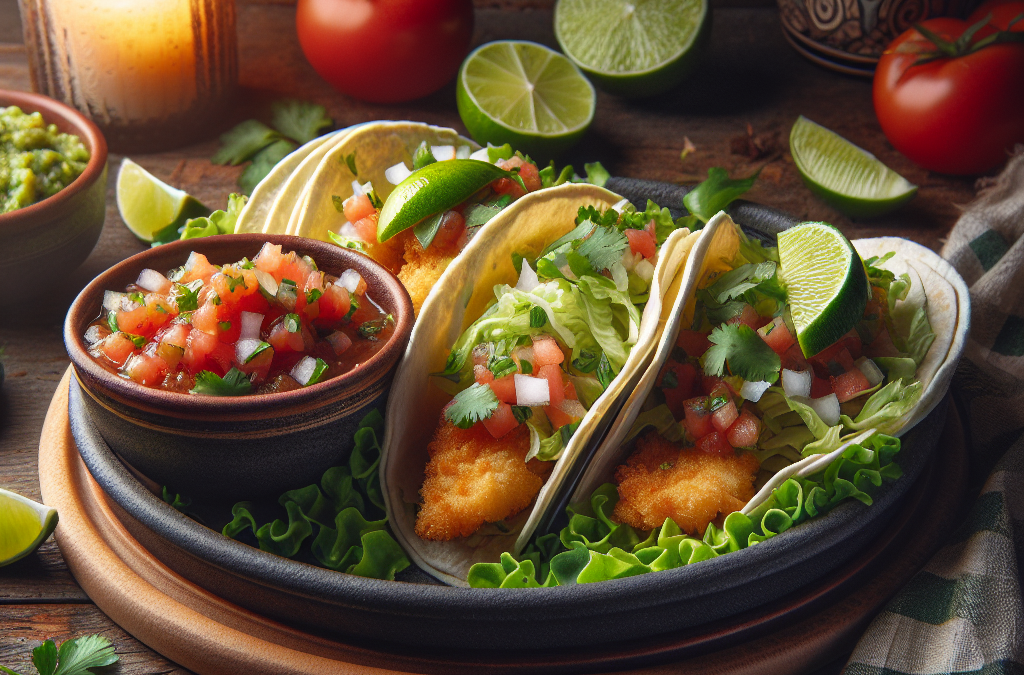 Tacos de pescado estilo Baja con salsa