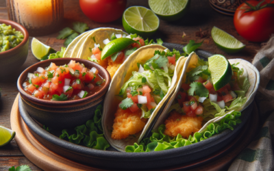 Tacos de pescado estilo Baja con salsa