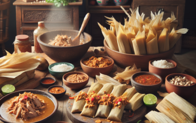 Tamales de pollo con salsa de cacahuate