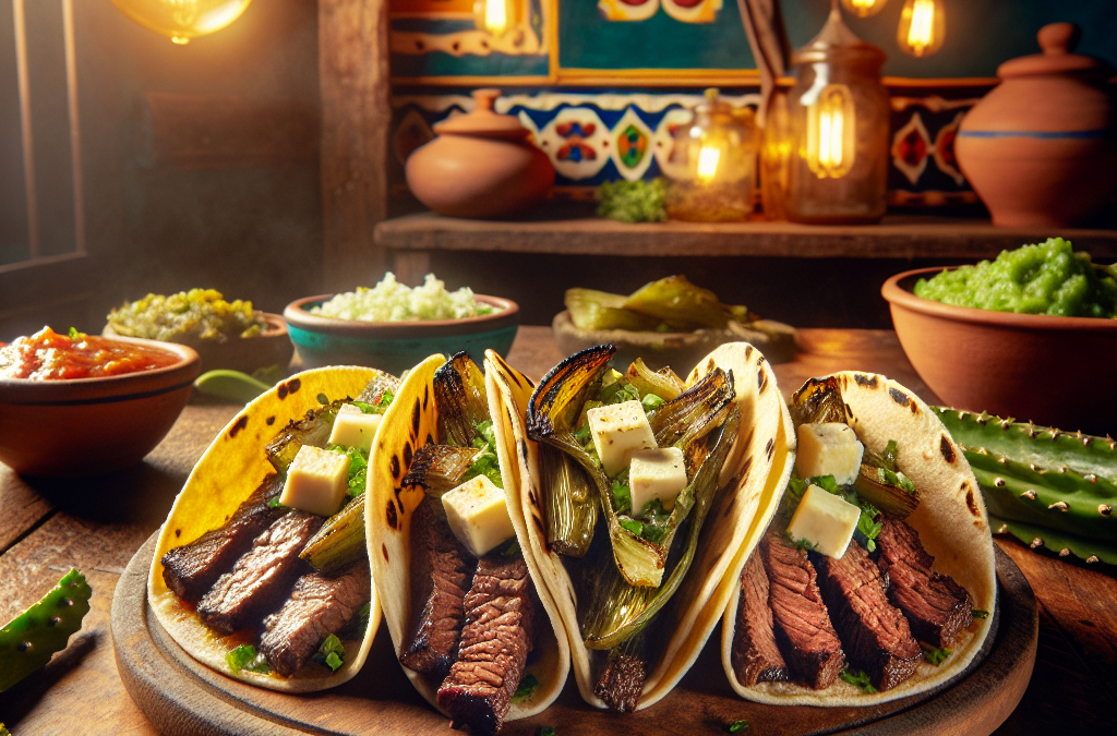 Tacos de asada con nopales y queso panela