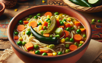 Fideo aguado con verduras y chile poblano