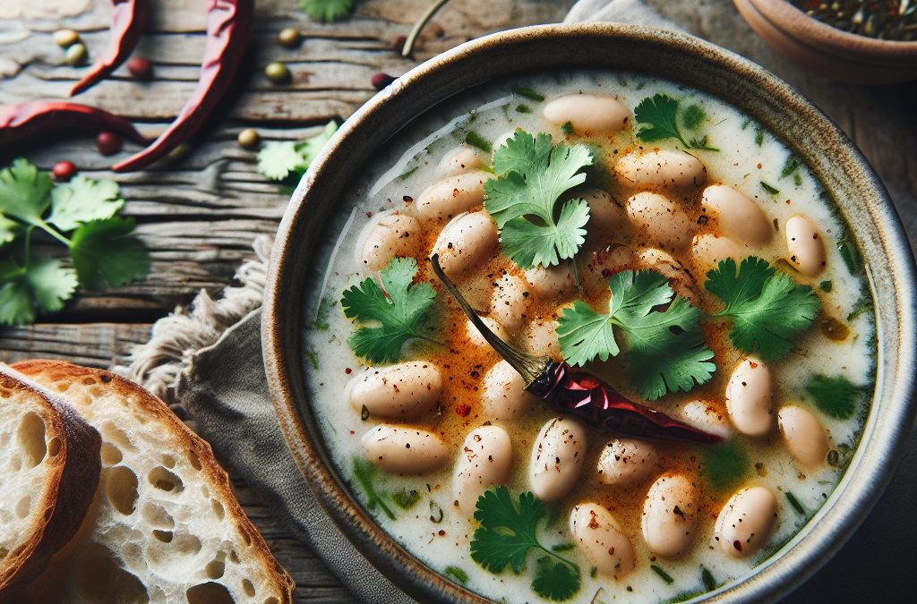 Sopa de frijol blanco con chile pasilla