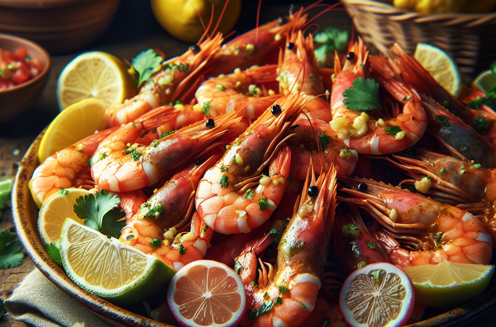 Botanas de camarones al ajo con limón