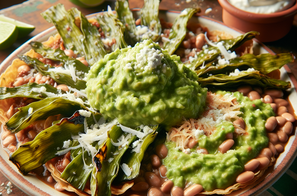 Tostadas de nopales con frijoles y guacamole