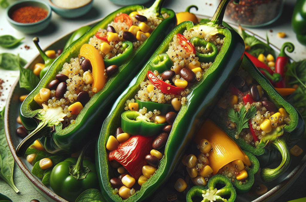 Chiles rellenos veganos de quinoa y verduras