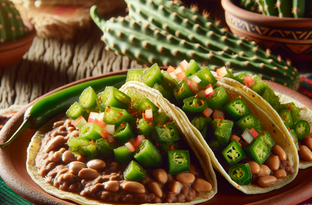 Tacos de nopal con frijoles refritos