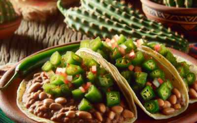 Tacos de nopal con frijoles refritos