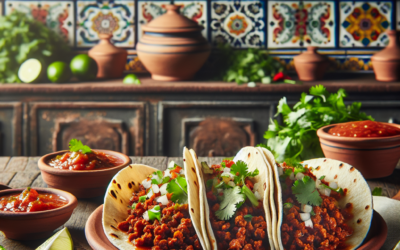 Tacos de carne molida con chile guajillo