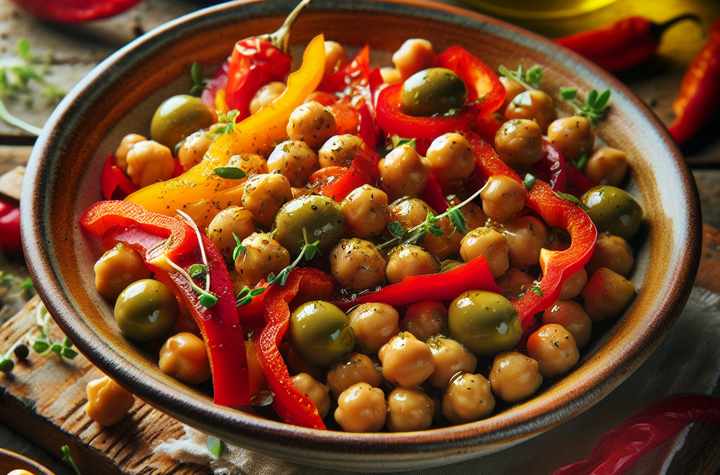 Ensalada de garbanzos con pimientos y aceitunas