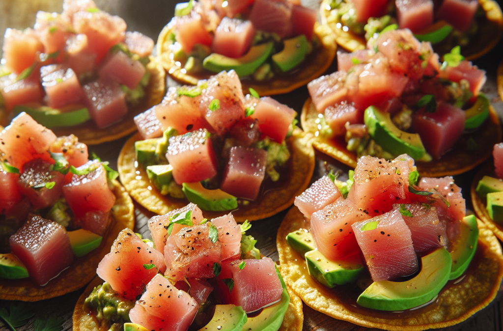 Tostadas de ceviche de atún y aguacate