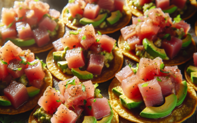 Tostadas de ceviche de atún y aguacate