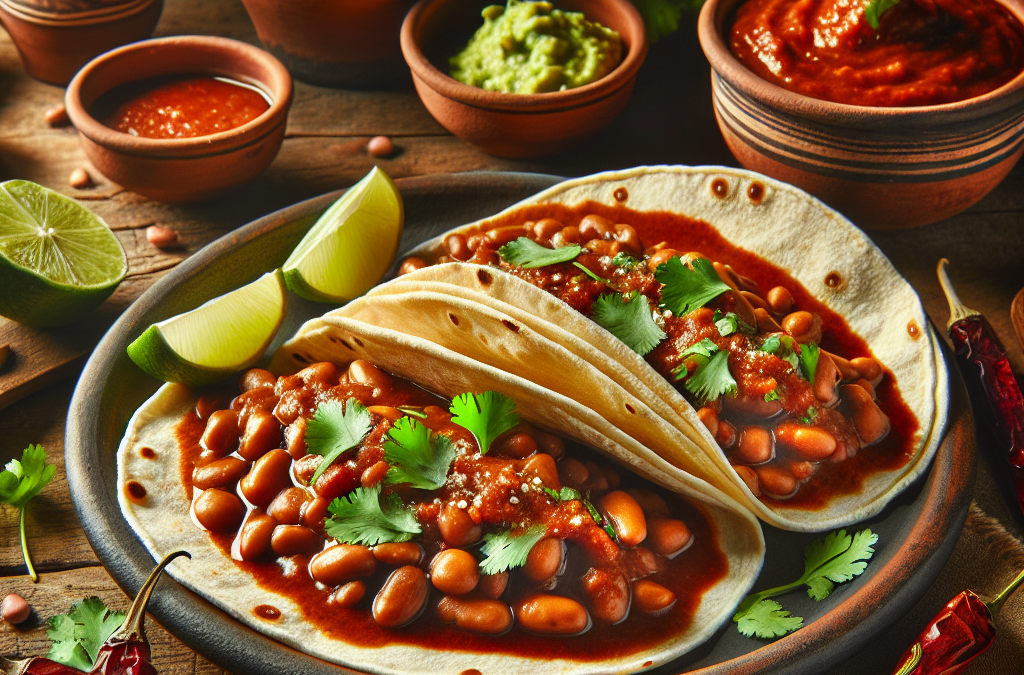 Tacos de frijoles con salsa de chile morita