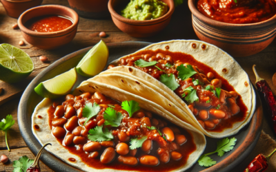 Tacos de frijoles con salsa de chile morita