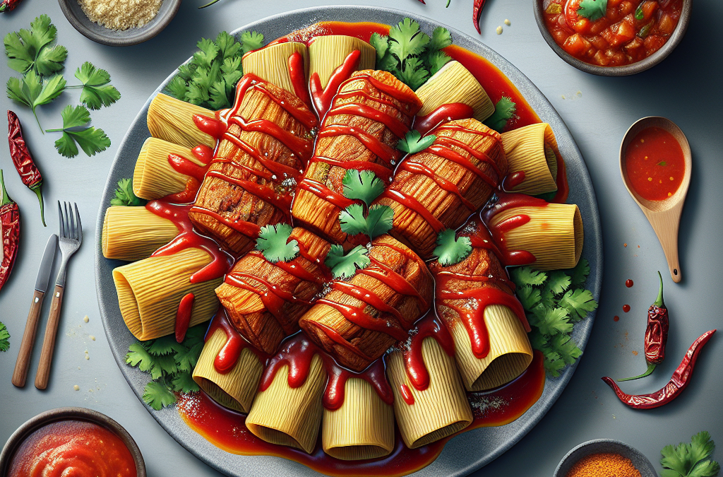 Tamales de puerco con salsa de chile ancho