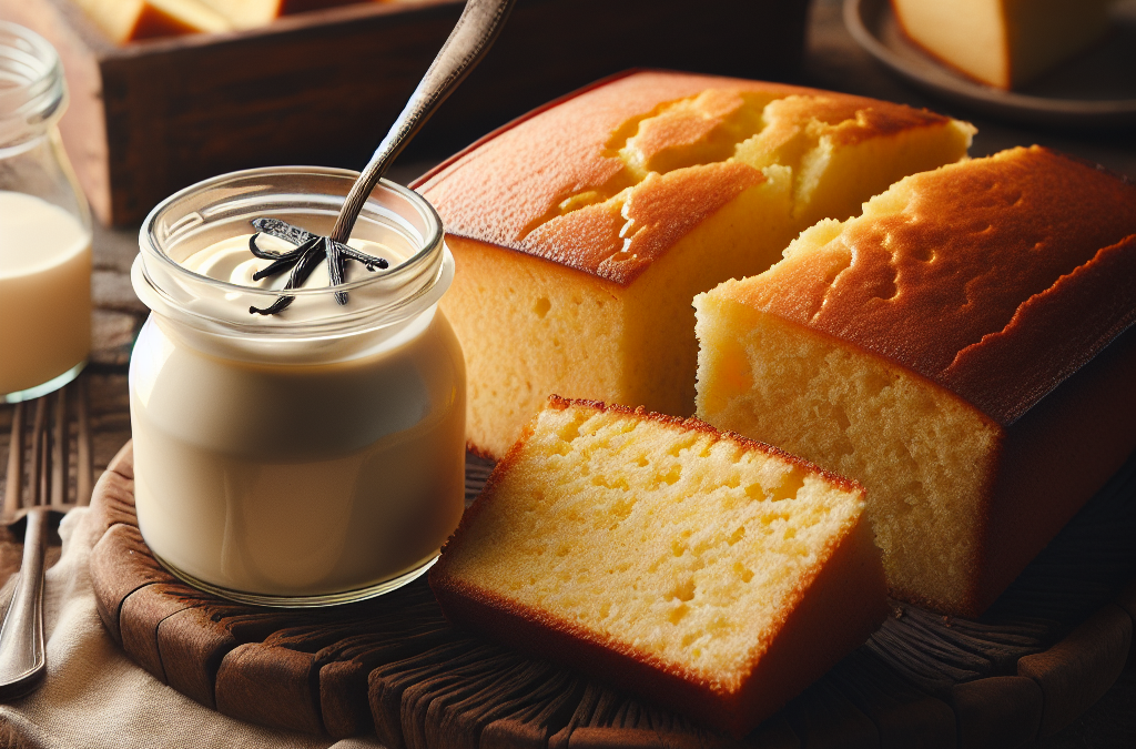 Pan de elote con salsa de vainilla