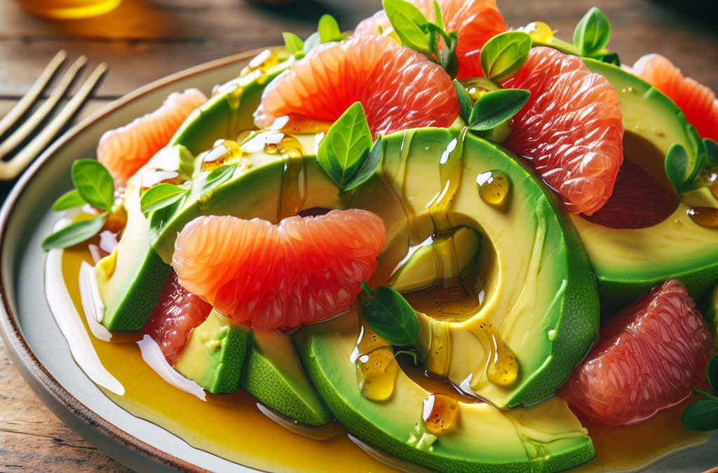 Ensalada de aguacate y toronja con miel