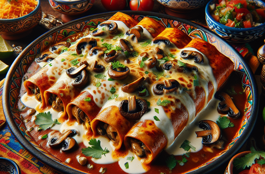 Enchiladas de hongos con queso y crema