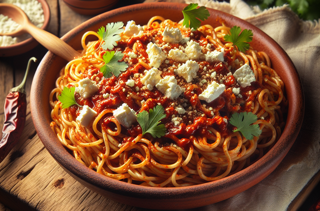 Fideo seco con chile morita y queso panela