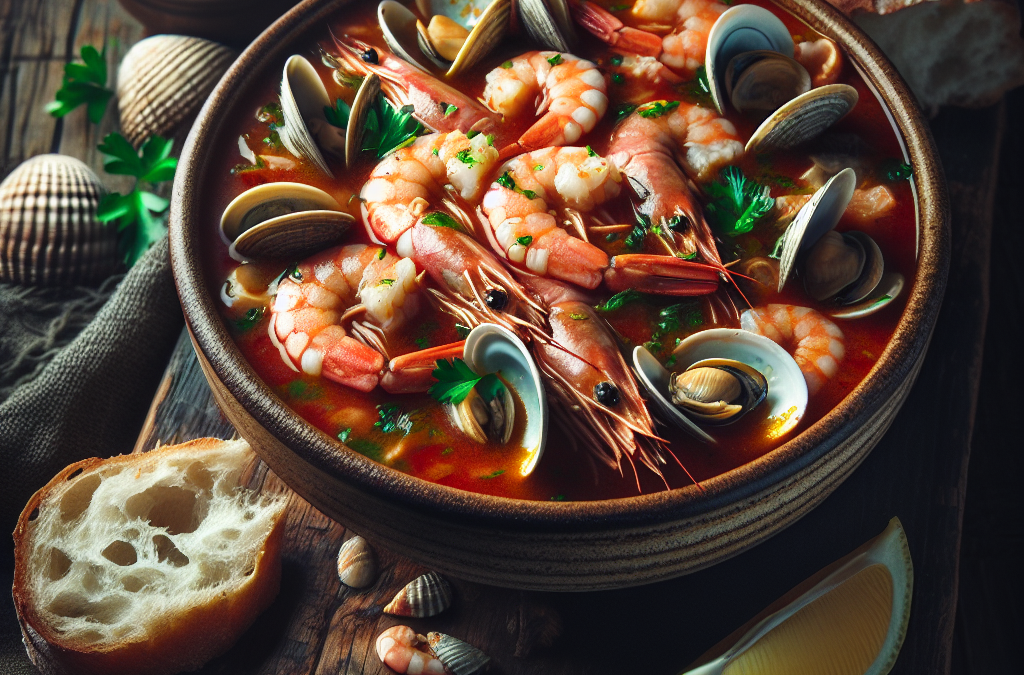 Sopa de mariscos con camarón y almejas