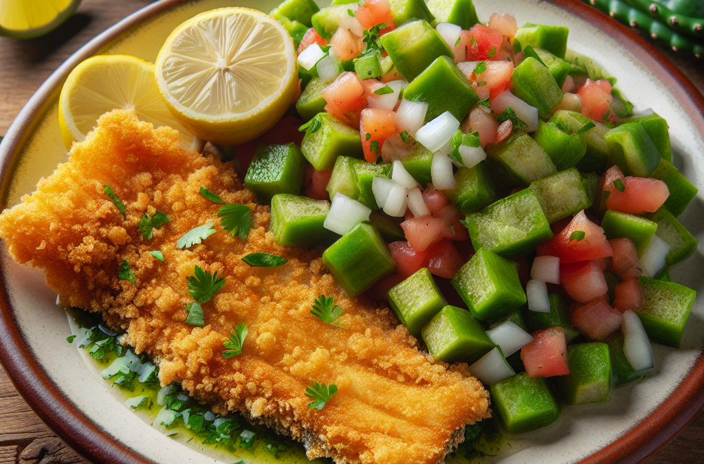 Pescado empanizado con ensalada de nopales