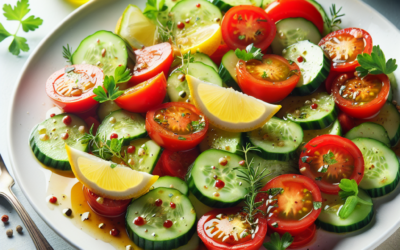 Ensalada de pepino y tomate con vinagreta de limón