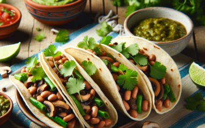 Tacos veganos de alubias y setas con cilantro