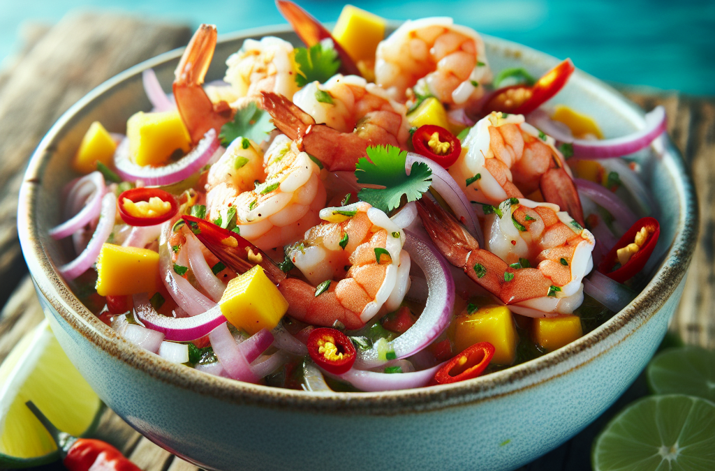 Ceviche de camarón con mango