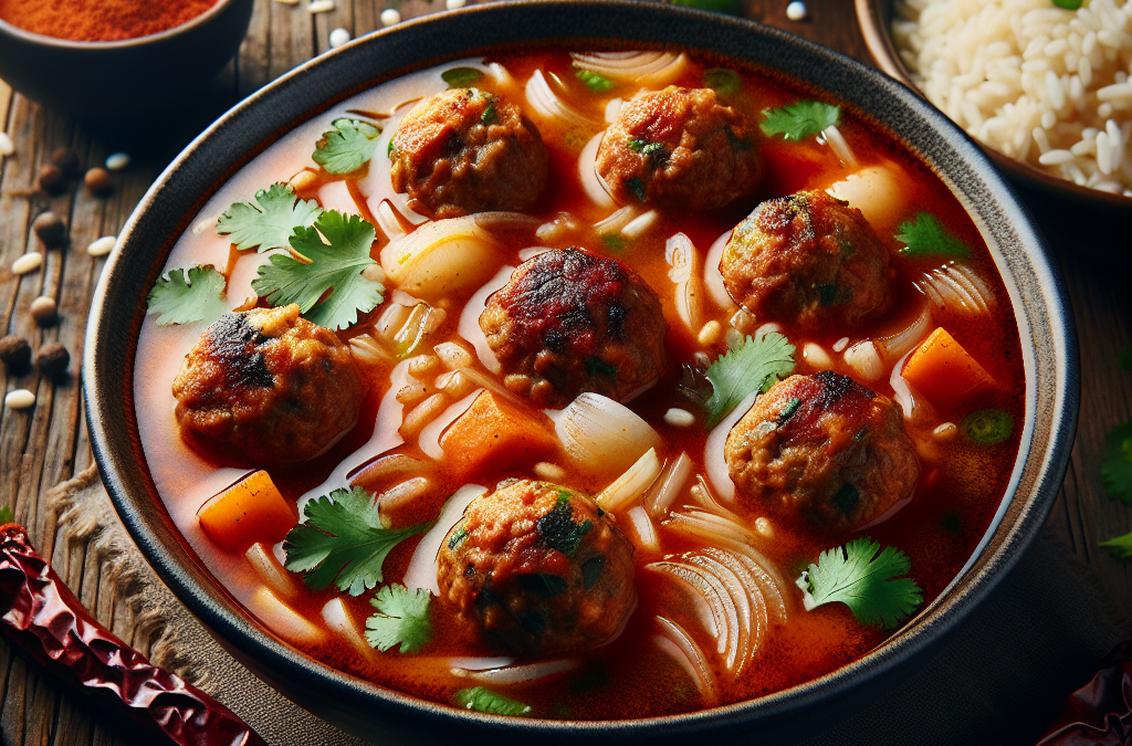 Sopa de albóndigas con chipotle y arroz