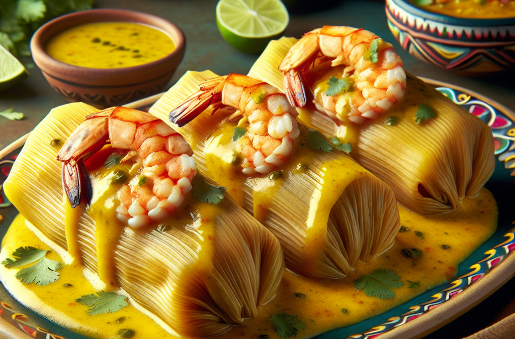 Tamales de camarón con mole amarillo