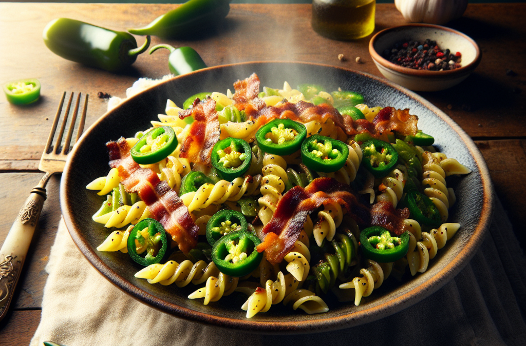 Pasta con chile jalapeño y tocino