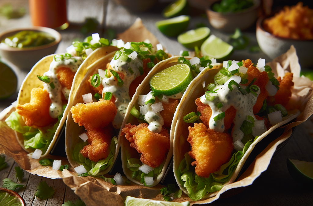 Tacos de pescado capeado con salsa de chipotle