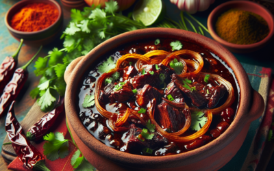 Guiso de carne asada con salsa de chile pasilla