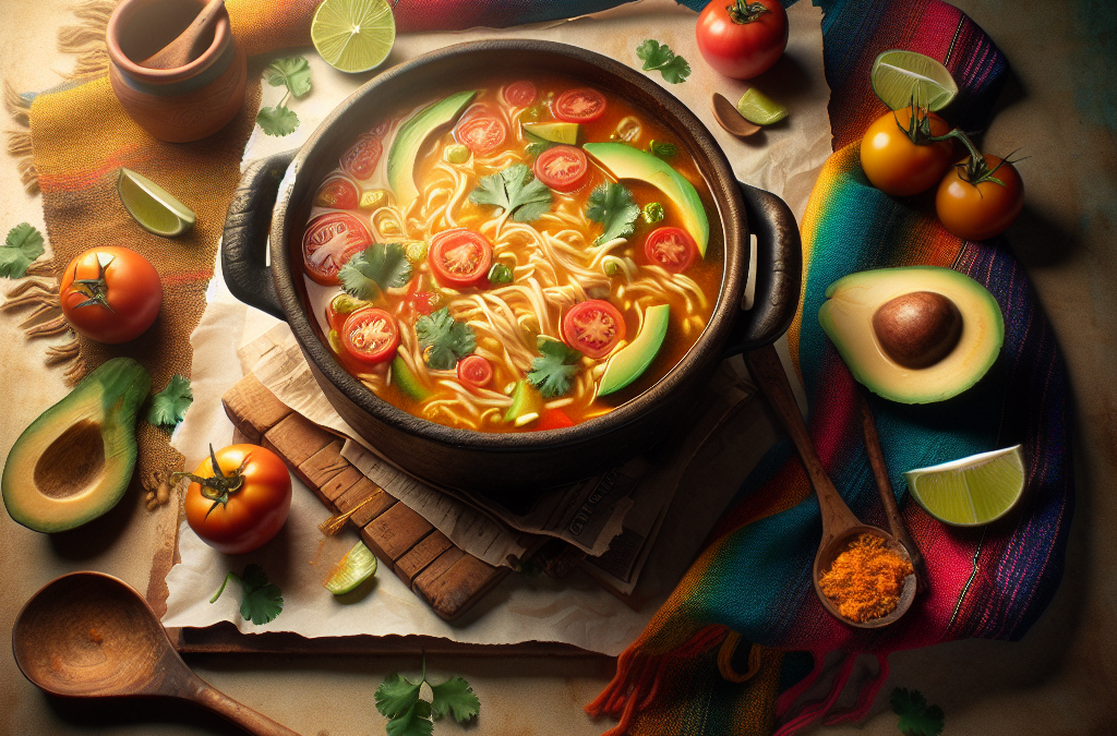 Sopa de fideo con jitomate y aguacate