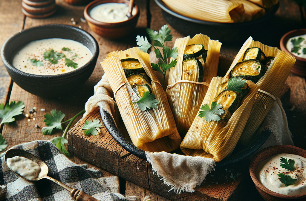 Tamales de calabacitas con salsa de queso