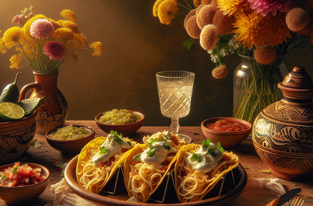 Tacos de fideo con crema y queso