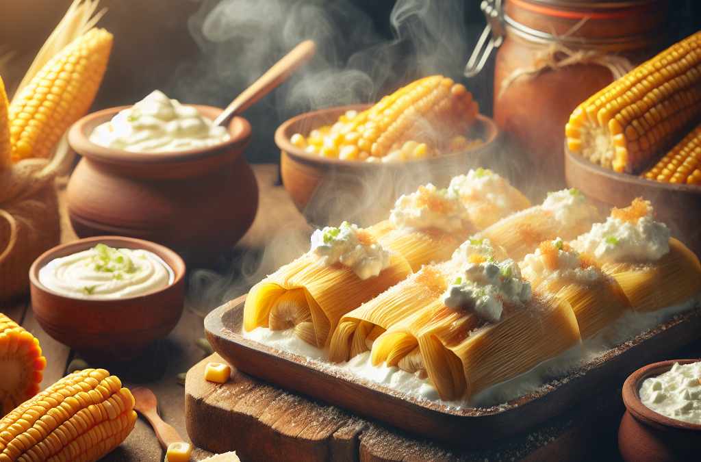 Tamales de elote con crema y queso fresco