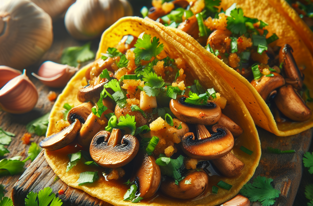 Tacos de setas al ajillo con cilantro