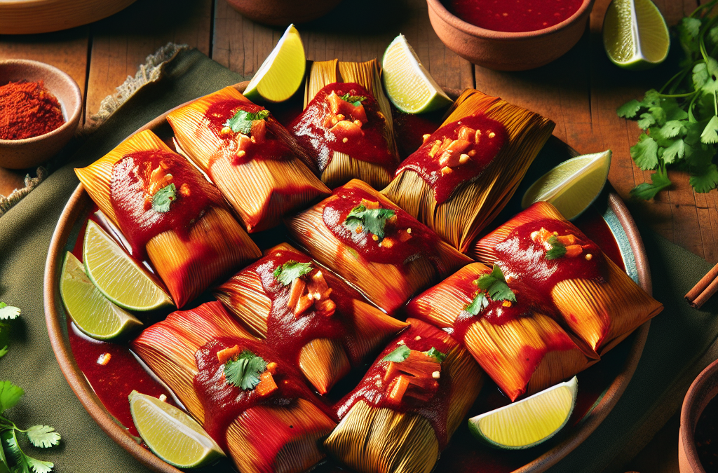 Tamales de mole rojo con carne de cerdo