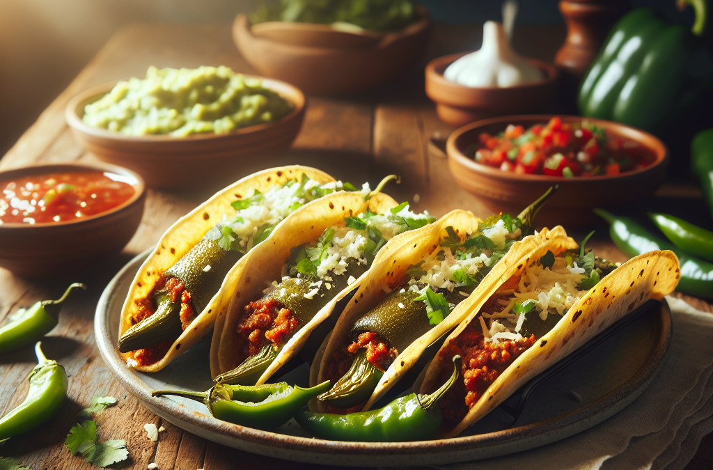 Tacos de chile relleno con carne molida