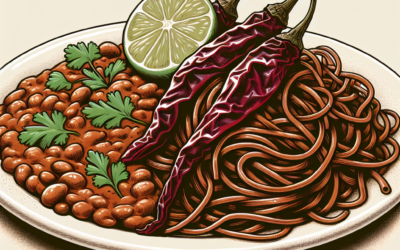 Fideo seco con frijoles y chile pasilla