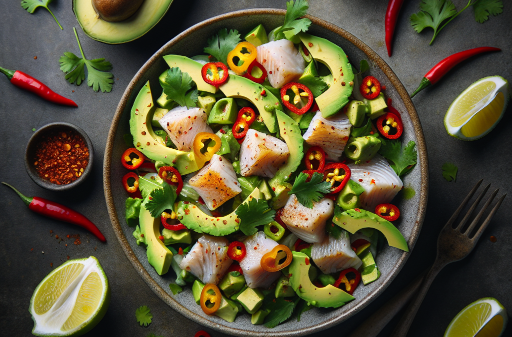 Ensalada de pescado con aguacate y chile serrano