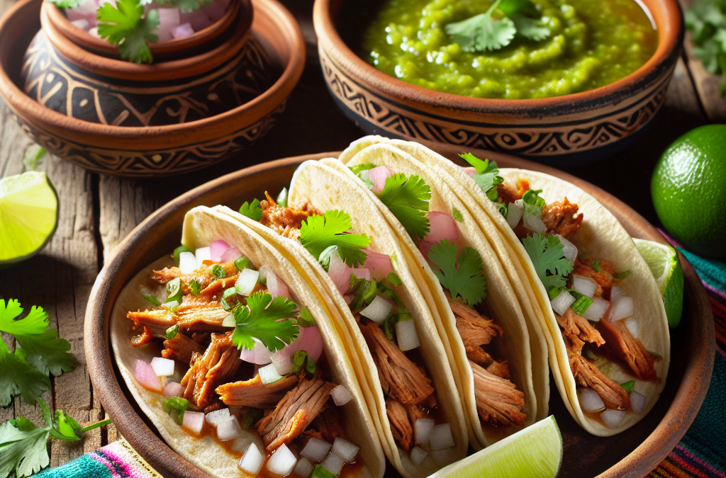 Tacos de carnitas de puerco con salsa verde