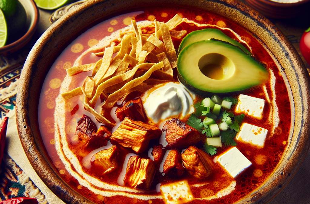 Sopa azteca con aguacate y queso panela