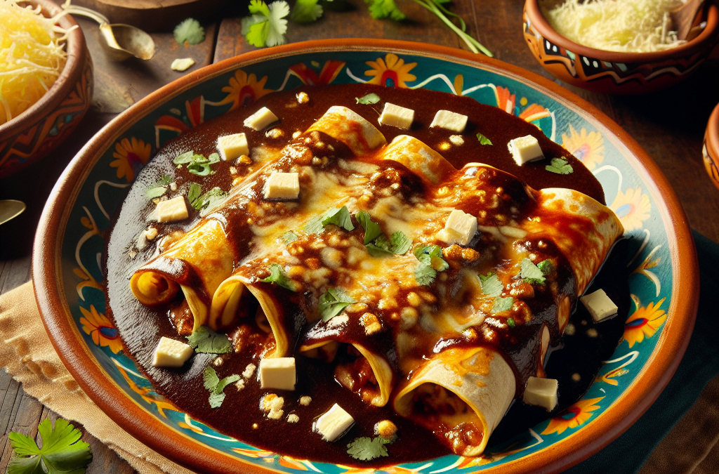 Enchiladas de queso con mole poblano