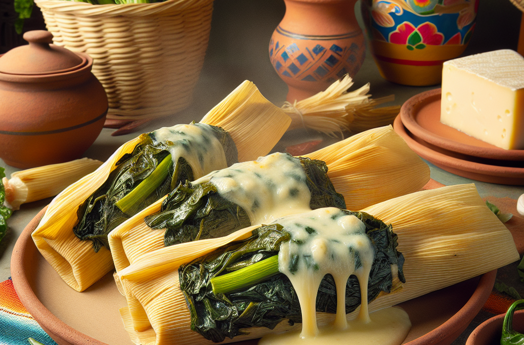 Tamales de acelga con queso oaxaca