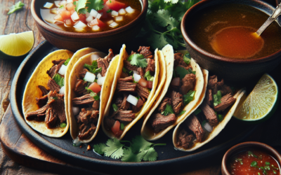 Tacos de barbacoa de borrego con consomé