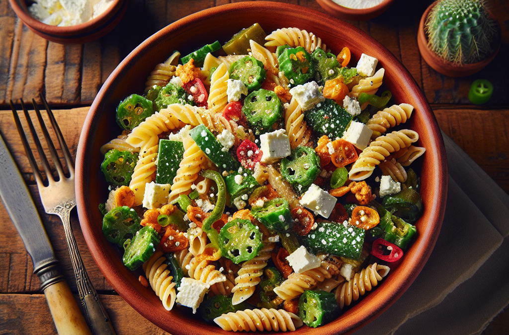 Ensalada de pasta con nopales y queso fresco