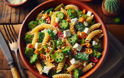 Ensalada de pasta con nopales y queso fresco