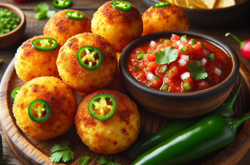 Bolitas de queso y jalapeño con salsa