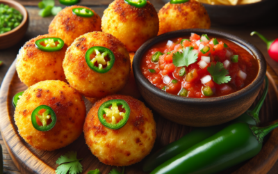 Bolitas de queso y jalapeño con salsa